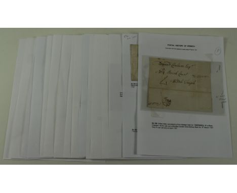 GB postal history Ipswich Suffolk. Valuable study collection written up on leaves of the 18th century 2-line, 1-line and conc