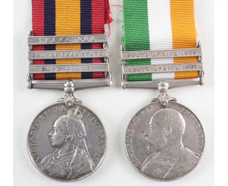 QSA with bars CC/OFS/Tr (3326 Pte G Lane 5:R. Lancers) and KSA with bars SA01/SA02 (3326 Pte G Lane 5th Lancers). With copy m