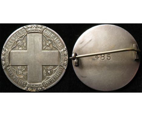 Boer War period unmarked silver Princess Christian's Army Nursing Service Reserve large badge, No. 485 belonged to Sister Kat
