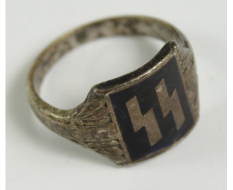 German WW2 Mans possibly silver finger ring for an SS member with Meine Ehre heist treue motto  GVF