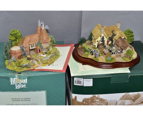 TWO BOXED LIMITED EDITION LILLIPUT LANE SCULPTURES, 'We Plough The Fields &amp; Scatter' L2412, No 1650/2001, on a wooden pli