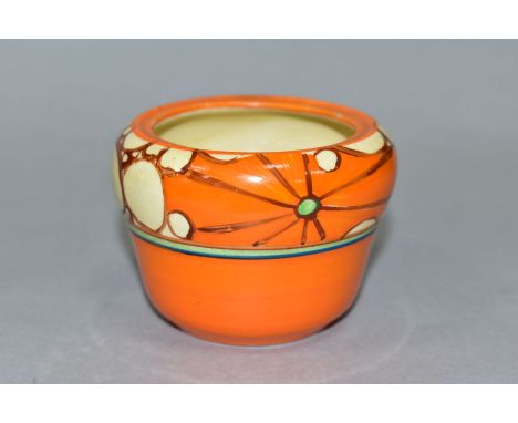 A CLARICE CLIFF WILKINSON LTD FANTASQUE BROTH PATTERN PRESERVE POT (lacks cover), printed marks with Fantasque overstamp abov