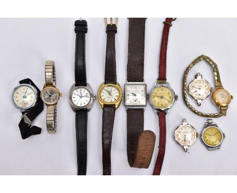 A COLLECTION OF LADIES HAND WOUND AND AUTOMATIC WRISTWATCHES, to include a square cased Langendorf watch on a brown strap, a 