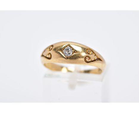 AN 18CT GOLD DIAMOND SIGNET RING, set with a single claw set transitional cut diamond, total estimated diamond weight 0.10cts