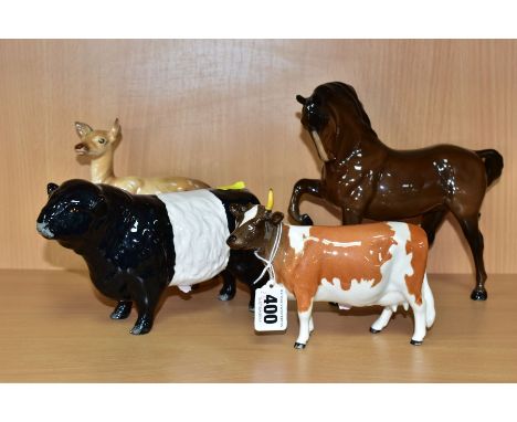 A BESWICK AYRSHIRE COW CH. 'ICKHAM BESSIE', gloss model No.1350, one horn broken and missing, together with two other Beswick