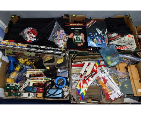 A COLLECTION OF BOXED AND UNBOXED SCALEXTRIC ITEMS, to include boxed Truimph TR7 rally car, No C113 (x2), boxed J.P.S. Lotus 