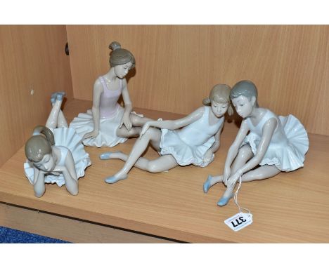 FOUR NAO BALLERINA FIGURES, 'Slipper Ballet' No 151, 'Pensive Ballet' No 149 both by Vicent martinez and two seated, printed 
