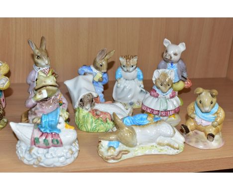 TEN ROYAL ALBERT BEATRIX POTTER FIGURES, 'Mr Benjamin Bunny', 'Jeremy Fisher', 'Jemima Puddle-duck made a Feather Nest',  'Co
