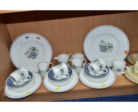 SUSIE COOPER DESIGN FOR WEDGWOOD, 'GLEN MIST' TEASET, comprising two 27.5cm plates, six 20cm plates, milk jug, sugar bowl, si