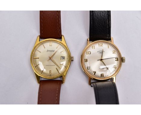 TWO GENTS WRISTWATCHES, the first with a round champagne dial signed 'Rotary, 17 jewels, Incabloc', Arabic numerals, within a
