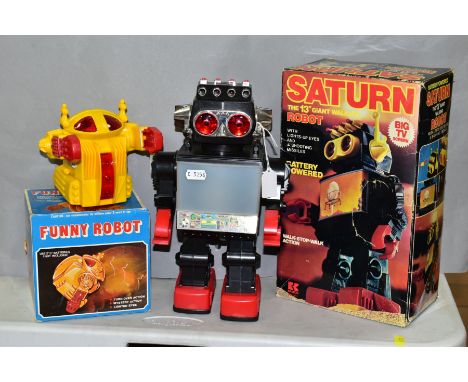 A BOXED KAMCO SATURN PLASTIC BATTERY OPERATED ROBOT, no. 1981, c.1980's, not tested, appears complete and in fairly good cond