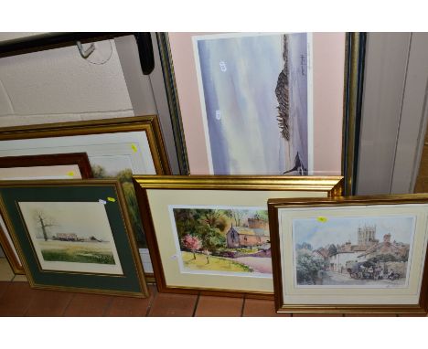 FIVE LIMITED EDITION PRINTS, comprising Paul Bisson 'Barn, Suffolk' aquatint engraving, Judy Boyes 'Puddles in Patterdale', T