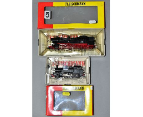 TWO BOXED FLEISCHMANN HO GAUGE TANK LOCOMOTIVES, class 65, No 65 018, D.B. Black livery (4065)  and class 91, No 130 T.B. 502