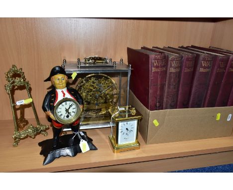 A RAPPORT OF LONDON BRASS CASED CARRIAGE CLOCK, keyless wind mechanism, height 14.5cm, a late 20th Century skeleton clock, he