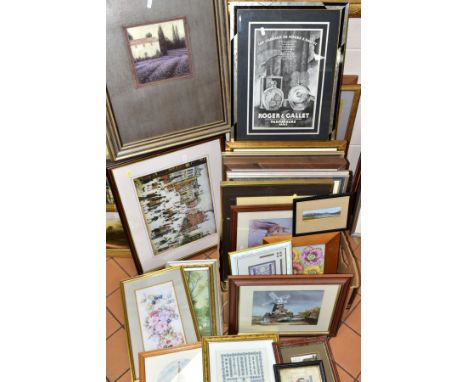 A BOX AND LOOSE ASSORTED PRINTS, ETC, to include Elaine Jeffreys 'White Goose' print, J.Wiens 'Lavender Field' print, L.S.Low