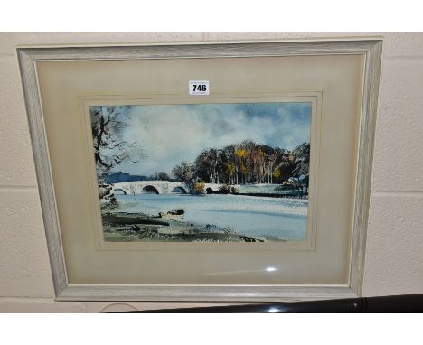 ROWLAND HILDER (1905-1993) 'RIVER IN FLOOD, TESTON BRIDGE', a river landscape, signed bottom centre, watercolour on paper, mo