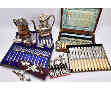 A BOX OF ASSORTED FLATWARE AND ITEMS, to include a twenty four piece canteen of fish knives and forks, a complete twenty four