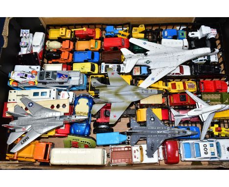 A QUANTITY OF UNBOXED AND ASSORTED PLAYWORN DIECAST VEHICLES, to include Matchbox, Corgi, Corgi Juniors Majorette, Ertl, Lled