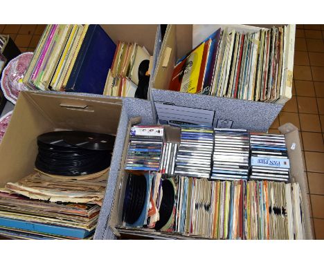 FOUR TRAYS CONTAINING APPROXIMATELY ONE HUNDRED AND TWENTY LPs AND SINGLES including Gerry and the Pacemakers, Elvis Presley,