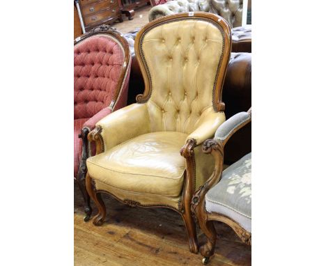 Victorian style button backed leather armchair