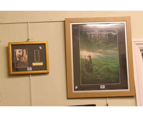 Lord of the Rings film cell, certificate verso, The Hobbit print and sword (3)