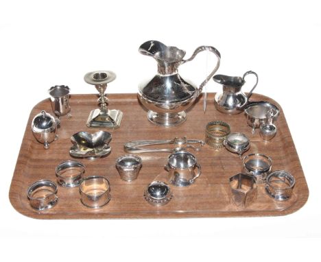 Tray lot of silver and EP wares including napkin rings, condiments, etc
