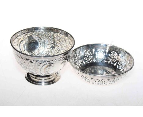 Embossed silver sugar basin and pierced silver bon bon dish (2)