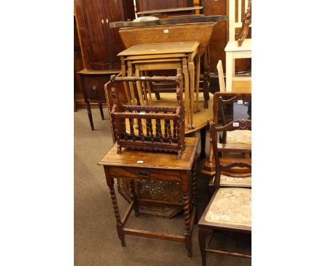 1920's oval oak dining table, small oak drop leaf table, nest of three tables, octagonal folding table, two occasional tables