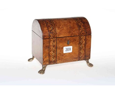 Victorian inlaid dome top caddy on claw feet