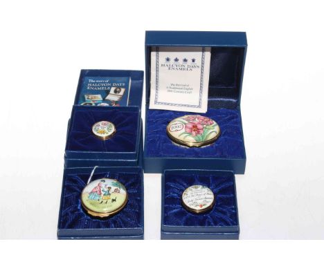 Four Halcyon Days enamel pill boxes
