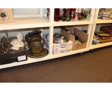 Large collection of various china, brassware, copper, prints, cutlery, china, dolls, etc