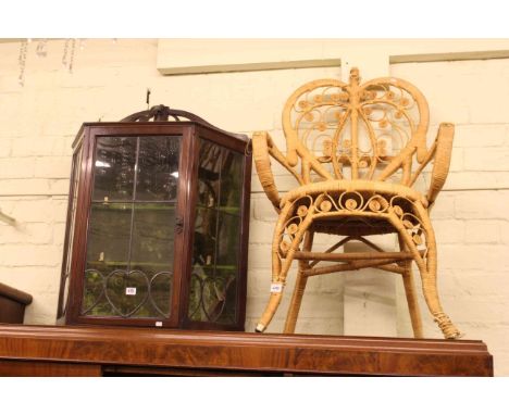 Bamboo occasional table, childs commode chair, Victorian mahogany toilet mirror, leaded and glazed panel wall cabinet, pine t