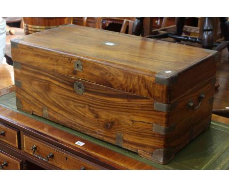 Brass bound hardwood campaign trunk, 74cm by 31cm