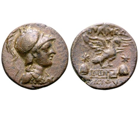 Phrygia, Apameia Æ21. Circa 88-40 BC. Kokos(?), magistrate. Bust of Athena right, wearing high-crested Corinthian helmet and 