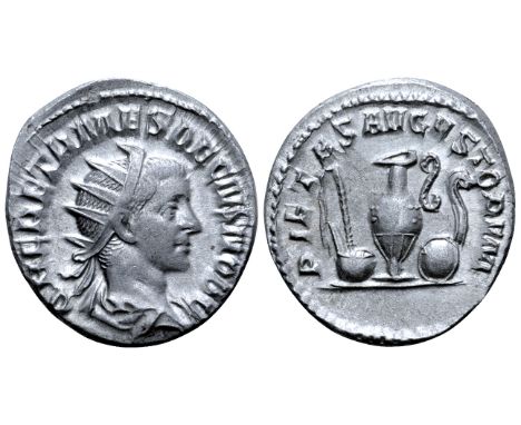 Herennius Etruscus, as Caesar, AR Antoninianus. Rome, AD 250-251. Q HER ETR MES DECIVS NOB C, radiate and draped bust right /