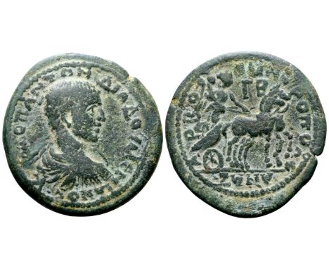 Diadumenian, as Caesar, Æ31 of Anazarbus, Cilicia. AD 217-218. M O? ANT?NI ?IA?OVM?NIANOC K, bare-headed and draped bust righ