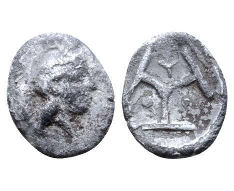 Uncertain Italian mint (possibly Velia/Hyele?) AR Trihemitartemorion(?). 4th century BC. Head of Athena right, wearing creste