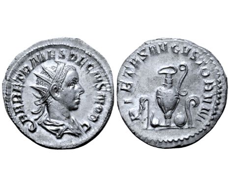 Herennius Etruscus, as Caesar, AR Antoninianus. Rome, AD 250-251. Q HER ETR MES DECIVS NOB C, radiate and draped bust right /