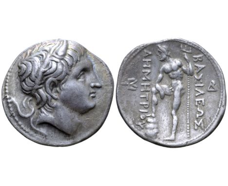 Kingdom of Macedon, Demetrios I Poliorketes AR Tetradrachm. Amphipolis, circa 289-288 BC. Diademed and horned head right / ??