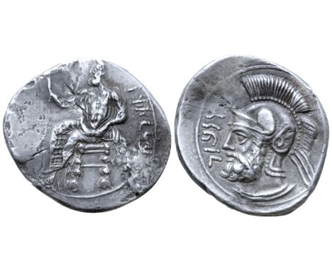 Cilicia, Tarsos AR Stater. Pharnabazos, satrap of Hellespontine Phrygia, circa 379-374 BC. Baaltars seated left, torso facing