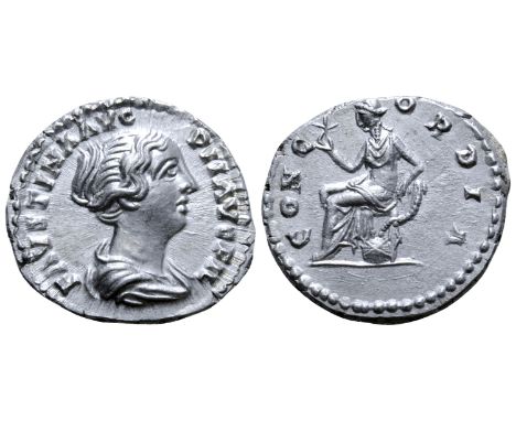 Faustina II (daughter of A. Pius) AR Denarius. Rome, circa AD 147-150. FAVSTINA AVG PII AVG FIL, draped bust right / CONCORDI