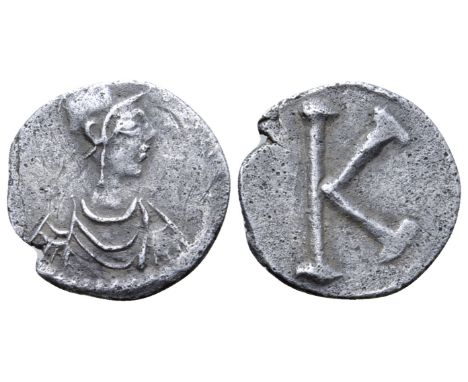 Commemorative Series AR Fraction. Constantinople, time of Justinian I, circa AD 530. Helmeted and draped bust of Constantinop