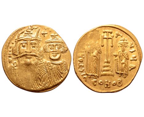 Constans II AV Solidus. Constantinople, AD 662-667. ? N CON..., facing busts of Constans and Constantine IV, both draped, wit