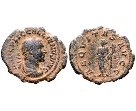 Gallienus Æ As. Antioch, AD 253-4. IMP C P LIC GALLIENVS AVG, laureate, draped and cuirassed bust right / AEQVITAS AVGG, Aequ