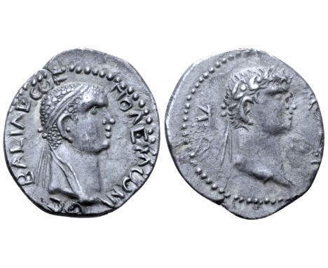 Kings of Pontus, Polemo II, with Nero, AR Drachm. Dated RY 20 = AD 57/8. BACI?E?C ?O?EM?NOC, diademed head of Polemo right / 