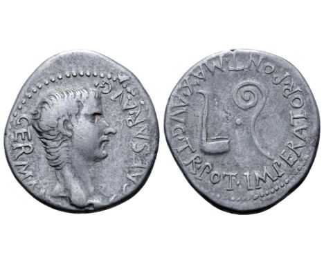 Caligula AR Drachm of Caesarea, Cappadocia. AD 37-38. [C] CAESAR AVG GERM[ANICVS], bare head right / IMPERATOR PONT MAX AVG T