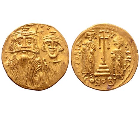 Constans II AV Solidus. Constantinople, AD 662-667. ...AN..., facing busts of Constans and Constantine IV, both draped, with 