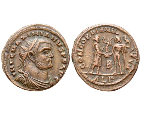 Galerius BI Post-Reform Radiate. Alexandria, AD 305-306. IMP C MAXIMIANVS P F AVG, radiate, draped and cuirassed bust right /