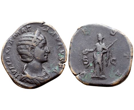 Julia Mamaea (mother of S. Alexander) Æ Lightweight Sestertius. IVLIA MAMAEA AVGVSTA, diademed and draped bust right / VESTA,