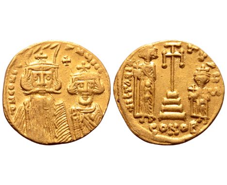 Constans II AV Solidus. Constantinople, AD 662-667. ? N CONSTAN?..., facing busts of Constans and Constantine IV, both draped